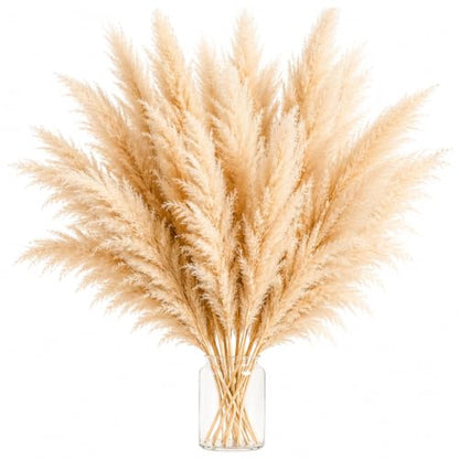 43.3 Inch Natural Pampas Grass Bouquet, 23.6 Inch Large Fluffy Plumes, Zero Maintenance Boho Farmhouse Decor for Floor Vase, Wedding Party Home Decoration, 10 Stems
