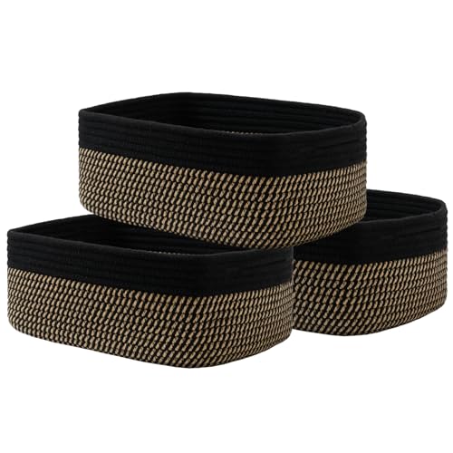 KALLAX Small Woven Storage Basket for Organizing, 13.5x9.5x5 inches, 3 Pack | Shelf baskets for closet organization, toy storage and home decor, Perfect as empty gift baskets for holidays, Black & Brown - color: Black & Brown, size: 13.5"L x 9.5"W x 5"H