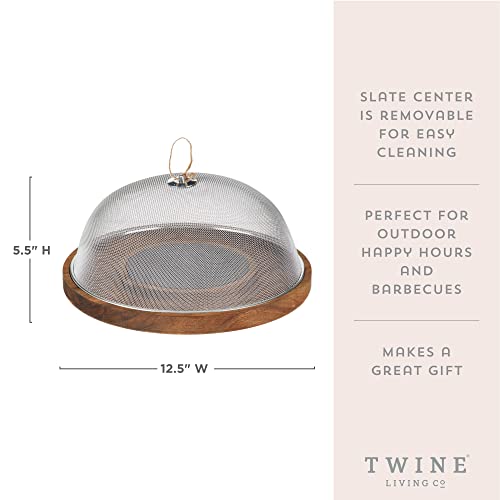 Twine Modern Manor Slate & Acacia Wooden Charcuterie Board With Dome Cover, Outdoor Entertaining Cheese Board, Snack Platter, 3-Piece Set - style: Modern Manor Slate