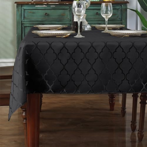 SASTYBALE Jacquard Tablecloth Rectangle, 60" x 102", Black | Damask Fabric, Water Resistant, Wrinkle Free Polyester, 8-10 Seats for Halloween Party, Kitchen Dining, Holiday Banquet Use - color: Black, size: 102" x 60" (Rectangular)