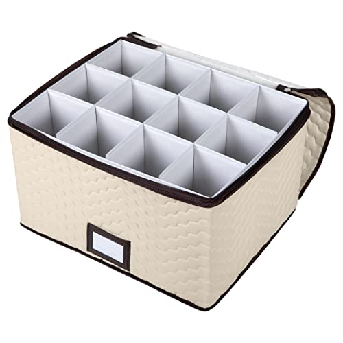 Wine Glass Storage Box with Dividers, Holds 12 Glasses up to 3.75" Wide | Stemware Storage Case, Protects Fine China, Durable Quilted Microfiber, Carry Handles, Ideal for White Wine - size: Red & White Wine, style: 1 Pack