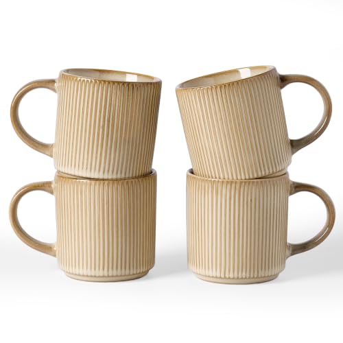famiware Coffee Mug Set of 4, Star 12 oz Ceramic Mugs Cups Set with Handle | Stoneware Stackable Catering Cup for Coffee, Tea, Cappuccino, Latte, Microwave & Dishwasher Safe, Cream - color: Star-Cream, size: 4 Count (Pack of 1)