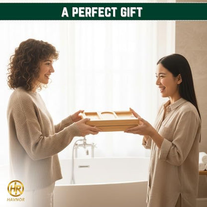 Bamboo Bathtub Caddy Tray Expandable & Foldable Bath Shelf with Book, Tablet & Wine Holder Adjustable Wooden Bath Tray for Relaxing Spa at Home – Fits Most Tub Sizes. - color: Bamboo