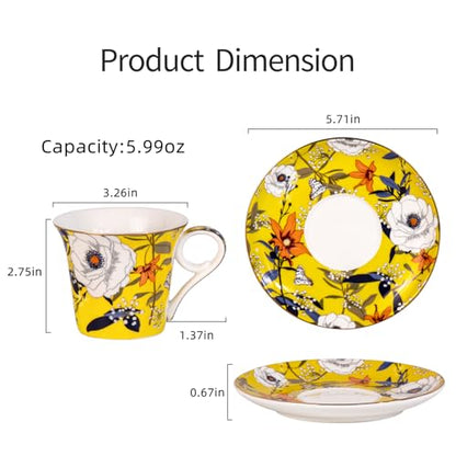 KAMMAK Tea Cups and Saucers Set of 2, 5.7 oz Porcelain Coffee Cups, 567N | Stackable Espresso Mugs, Ceramic Demitasse for Coffee, Cappuccino, Latte, Americano, Tea - size: 7KPSP567N+568N