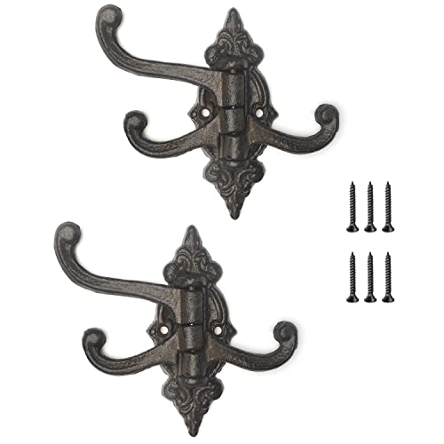 2PCS Vintage Cast Iron Wall Hooks Coat Rack Hooks Vintage Towel Hook Decorative Wall Hook Decorative Hooks Heavy Duty Coat Hooks 3 Swing Arm Swivel Coat Hook (Taper) - style: Retro cone shape