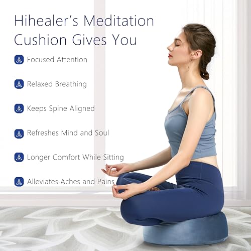 Hihealer Meditation Cushion, Traditional Tibetan Meditation Pillow Velvet Cover - Large Floor Cushion Seating for Adults - Yoga Buckwheat Bolster for Women、Moms - color: Blissful Pink & Aqua