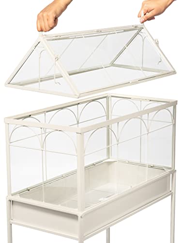 H Potter Freestanding Wardian Case Terrarium, Large | Metal and Glass, Indoor Greenhouse Display Cabinet, Victorian Plant Stand, Gable Roof, 48 Inch Tall - size: Large