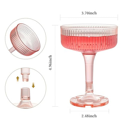 Goodluck 4-Tier Champagne Glasses - 20 PCS 7oz Pink Plastic Champagne Flute | Plastic Coupe Glasses with Vertical Stripes for Weddings, Celebrations, Parties & Birthdays - color: Pink