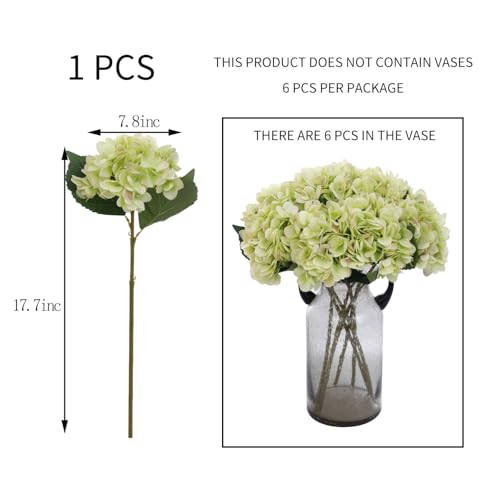 Kimura's Cabin 6pcs Hydrangea Artificial Flowers Fake Hydrangeas,Lime Green | Silk Hydrangea with Stems Faux Flower,Wedding Party Bouquets Arrangements Home Table Centerpieces Decoration Vase Filler - color: Lime Green