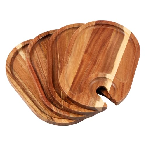 4Pcs Wood Appetizer Plates With Wine Glass Holder, Versatile Sturdy Wood Appetizer Serving Platters for Wine Party Housewarming Party