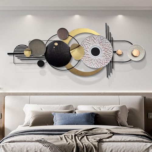 Large Modern Metal Wall Art for Living Room,Geometric Decor 59x24 in | 3D Textured Metal Sculptures Easy to Install Horizontal or Vertical Wall Decor for Bedroom Office Dining Room Entryway - style: wall sculpture 1