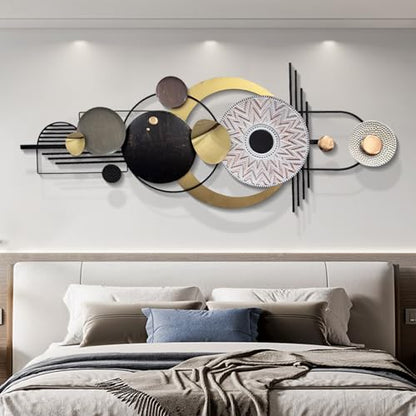 Large Modern Metal Wall Art for Living Room,Geometric Decor 59x24 in | 3D Textured Metal Sculptures Easy to Install Horizontal or Vertical Wall Decor for Bedroom Office Dining Room Entryway - style: wall sculpture 1