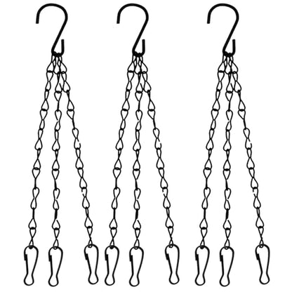 16 Inch Hanging Basket Chains 3 Point for Flower Pot | 3pcs, Black Chain with Hooks for Hanging Plants