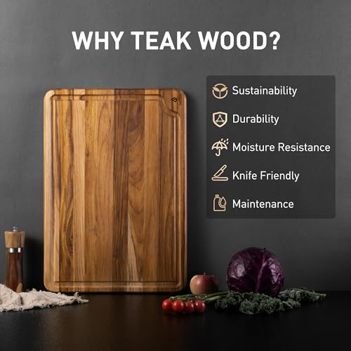 Extra Large Teak Cutting Board 20'' Kitchen Non Slip Wood Butcher Block | Wooden Chopping Board, Heavy Duty, Over Sink, Solid Thick, Meat, Easy to Clean, Extra Large, Best Kitchen Essential Gift - style: 20 IN
