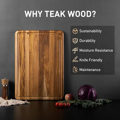 Extra Large Teak Cutting Board 20'' Kitchen Non Slip Wood Butcher Block | Wooden Chopping Board, Heavy Duty, Over Sink, Solid Thick, Meat, Easy to Clean, Extra Large, Best Kitchen Essential Gift - style: 20 IN