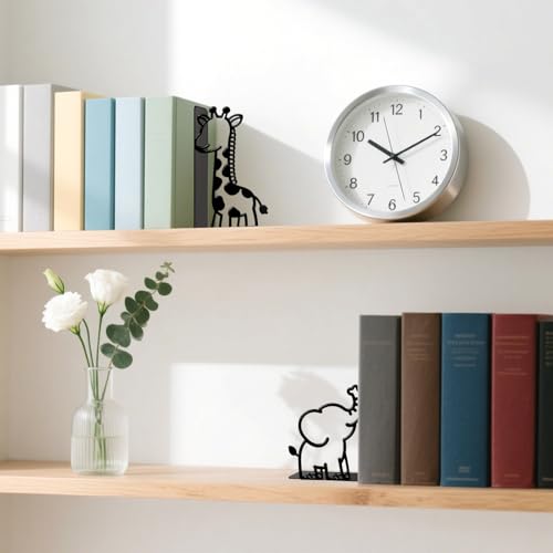 Metal Bookends Giraffe Elephant Bookends Decorative Cute Animals Book Ends for Shelves Bookshelf Reading Decor Space-Saving Desk Organizer for Bedroom Home Nursery - style: Giraffe Elephant