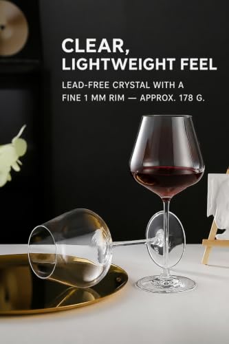 Pinot Noir Wine Glasses Set of 4, Burgundy Crystal, Thin Stem | 17 oz Wide Bowl, Hand Blown, Lead-Free, Laser Cold-Cut 1mm Rim, Seamless Solid Stem, Dishwasher Safe, Protective Gift Box