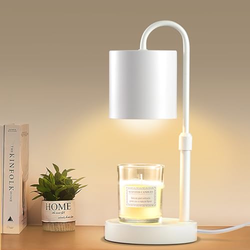 Dimmable Candle Warmer Lamp with Timer, Height Adjustable Electric Candle Wax Warmer, Christmas Birthday Gifts for Women Mom, House Warming Gifts New Home Room Decor, White Solid Wood Base - color: White