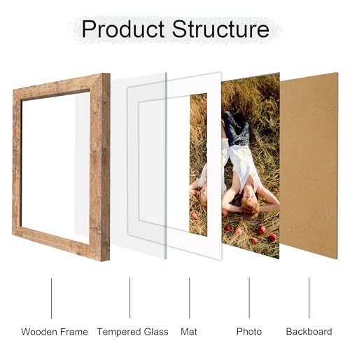 iRahmen 10x12 Picture Frame with Mat 8x10 - High Definition Tempered Glass Wooden Photo Frames for Tabletop Display and Wall Mounting (Rustic Brown, Set of 2) - color: Rustic Brown, size: 10X12