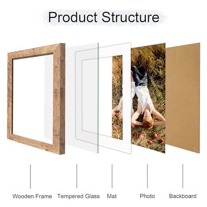 iRahmen 10x12 Picture Frame with Mat 8x10 - High Definition Tempered Glass Wooden Photo Frames for Tabletop Display and Wall Mounting (Rustic Brown, Set of 2) - color: Rustic Brown, size: 10X12