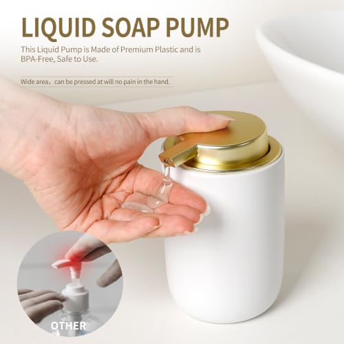 BosilunLife Lotion Pump Dispenser for Bathroom, Kitchen, Countertop | Hand Soap Dispenser Bathroom Ceramic Dish Liquid Soap Dispenser (White with Gold, Liquid Pump) - color: White&gold-1 Pack