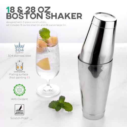 Homestia Cocktail Shaker Set Bartender Kit : 12-Pieces Bar Tool Set Barware | Stainless Steel Bar Set Accessories, 18 oz/28oz Weighted Boston Shaker Tins, Martini Shaker Mixing Tools for Home Bartending - color: Silver