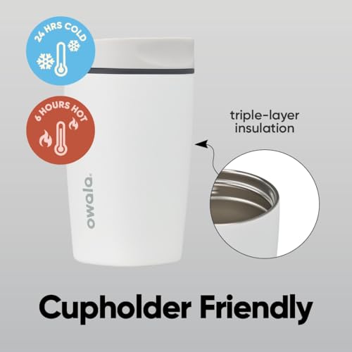 Owala SmoothSip Slider Insulated Stainless Steel Coffee Tumbler, Reusable Iced Coffee Cup, Hot Coffee Travel Mug, BPA Free 12 oz, Peachy Keen - color: Peachy Keen, size: 12 Ounces, style: No Handle