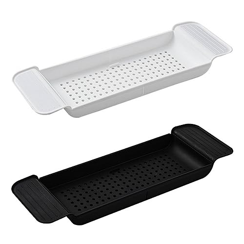 Bathtub Caddy Tray, Expandable Bath Tray for Bathtubs Plastic Shower and Bath Shelf Caddy Adjustable Bath Tub Table Caddy Pad Holder Shampoo Soap Storage Bathroom Accessories Dish Drainer(White)