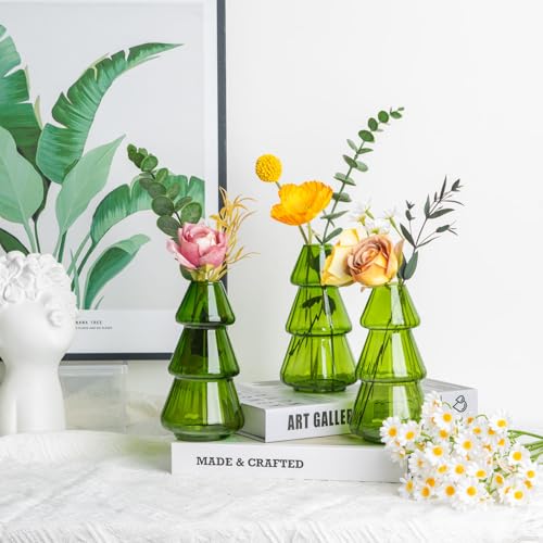 XXXFLOWER 3Pcs Tree-Shaped Glass Planter Christmas Tree Decorations for Tabletop Hydroponics Home Office Garden Green Propagation Station Vase for Flowers Gifts for Plant Lovers（Plant NOT Included） - size: 3 Green Tree