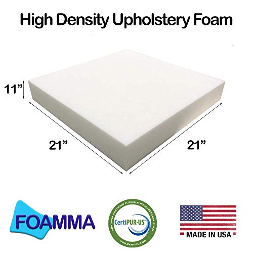 FOAMMA 11" x 21" x 21" Upholstery Foam High Density Foam (Chair Cushion Square Foam for Dinning Chairs, Wheelchair Seat Cushion Replacement) - color: High Density, size: 11" x 21" x 21"