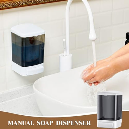 Hushee 4 Pcs Wall Mounted Soap Dispenser,33.8 Oz 1000 Ml,Black | Manual Press, 1000ml 33.8oz Capacity Clear Window, For Restaurant Bathroom Kitchen Hotel, Liquid Soap Shampoo Dispenser - color: Black, size: 33.8 oz 1000 ml