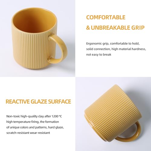 MONITO Coffee Mugs Set of 6,16 oz Ceramic Coffee Cups with Large Handles | Stoneware Mugs Set Suitable for Lattes,Hot tea,Cappuccinos,Mochas and Cocoa,Microwave & Dishwasher Safe,Lemon Yellow - color: Lemon Yellow, size: 6PCS
