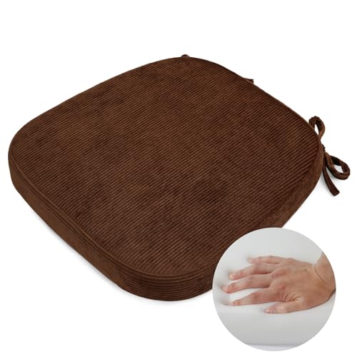 2.5" Thick Chair Cushions for Dining Chair, Corduroy High Density Foam Kitchen Chair Pads, U Shaped Indoor Seat Cushions with Ties & Non-Slip Backing, Washable Cover, 17''x16.5'', Brown - color: Brown