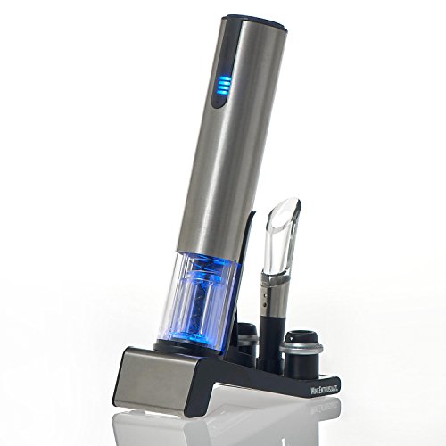Wine Enthusiast 2-in-1 Electric Blue Automatic Wine Bottle Opener and Preserver Set – Fully Electric Corkscrew with Charging Station – Seal Bottle with Vacuum Stopper (7 Piece Set) - color: Silver