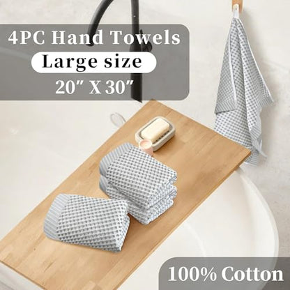 VOOVA & MOVAS Waffle Bathroom Hand Towels 4PC 20"x30", 100% Cotton | Luxury Texture, Quick Dry, Lightweight, Durable, with Hanging Loop, Essential Bathroom Supply, White and Gray Waffle Design - color: White + Gray, size: 4PC Hand Towels
