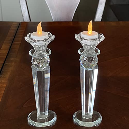 Allgala Set of 2 Crystal Glass Made Reverse Tapered Pillar and Hand Crafted Ball Candlesticks-8.5"-HD89151 - size: 2 PC (8.5")