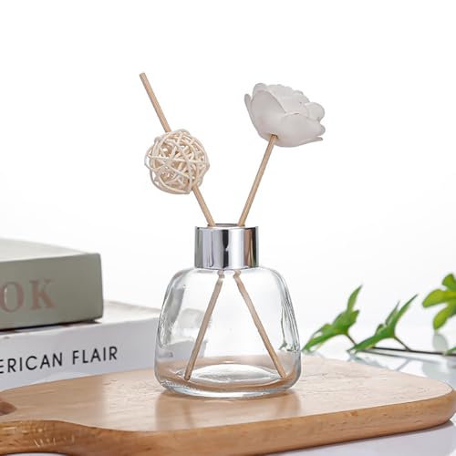 Kaxich 4 Pack Reed Diffuser Bottle with 30pcs Reeds Sticks, 3.52 oz | Empty Refillable Essential Oil Glass Bottles Elegant Home Decor Set Gift