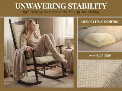 baibu Patented Dual-Layer Rocking Chair Cushion Set, 19.5 x 19.5 in, Beige | Two-piece memory foam seat and back cushion set with secure ties and a non-slip bottom for indoor rocking chairs. - color: Beige