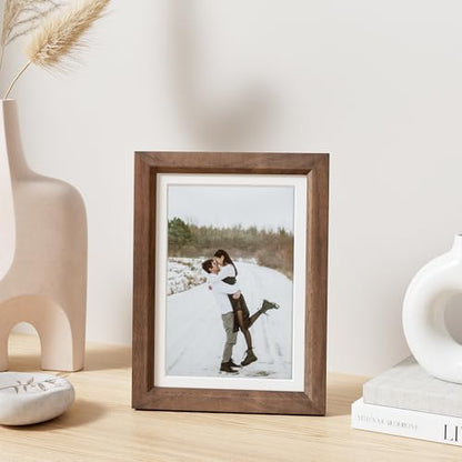 5x7 Picture Frame Natural Solid Walnut Photo Frames with 4x6 Removable Mat Wall Hanging Large Handcrafted Frame with HD Plexiglass Wall and Tabletop Display Large Poster Frame - color: Walnut, size: 5X7,1P