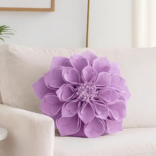 Fennco Styles Handmade 3D Heart-Shaped Petals Flower Decorative Filled Throw Pillow 13" Round - Lilac Floral Pillow for Couch, Home Décor and Holiday, Housewarming Gift - color: Lilac