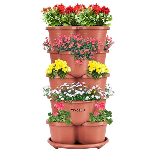 VIVOSUN 5 Tier Vertical Gardening Stackable Planter for Flowers, Brown | Planter for Flowers, Herbs, Vegetables, Brown - size: 5-Tier-Brown
