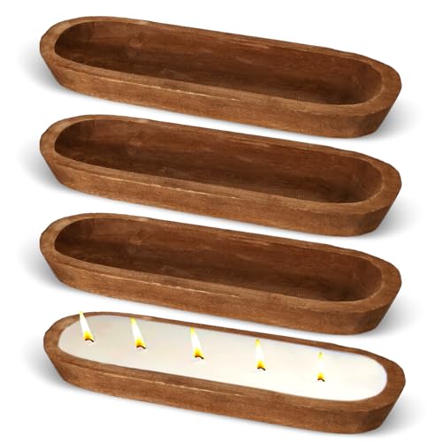 FoldTier 4 Pcs Wooden Dough Bowl Bulk Wood Decorative Rustic Wooden Bowls Wedding Table Centerpiece for Living Room Home Dining Room Kitchen Easter Decoration(Brown,20'' X 6'' X 2'',Classic) - color: Brown, size: 20'' X 6'' X 2'', style: Classic