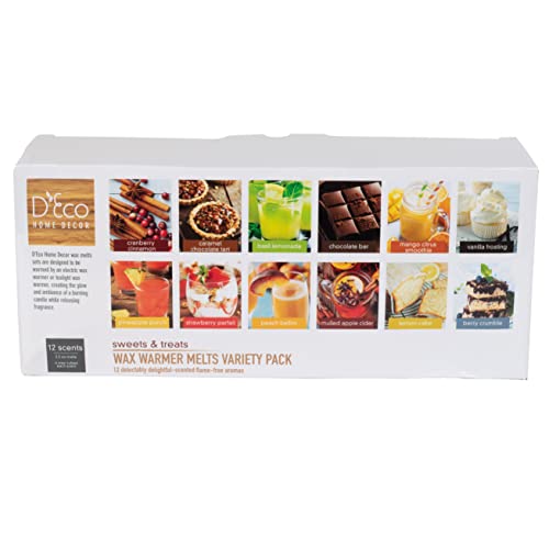 D'Eco Sweet Treats Scented Wax Melts, Variety Pack Home Fragrance, 12 Pack | Long Lasting Scented Tarts for Wax Warmers, Premium Assortments Fill Home with Delicious Fragrance, Vanilla, Chocolate, Berry