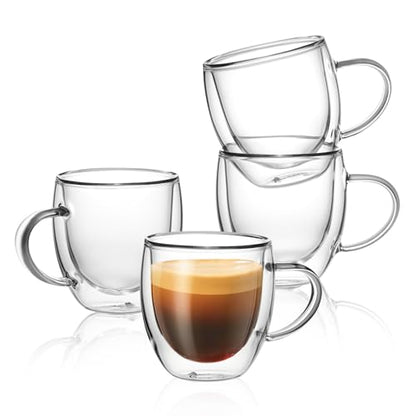 Sweese 5oz Double Wall Glass Espresso Cups Set of 4, Clear Glass Espresso Shot Cups Perfect for Cappuccino, Latte, Tea - size: 5 oz (Set of 4)