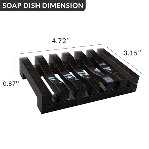 Black Soap Dish for Shower Acrylic Bar Holder Bathroom Soap Saver Case Self Draining Bathtub Kitchen Mini Tray Rectangular Jewelry Holder White Dish for Soap Sponges Scrubber