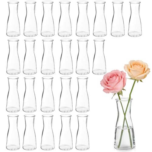 24 Set Glass Bud Vases for Centerpieces Small Clear Flower Vase Modern Decorative Vases Mini Clear Bud Vases Mini Decorative Bulk Vase for Bridal Shower Wedding Birthday Party Dining Table Decor