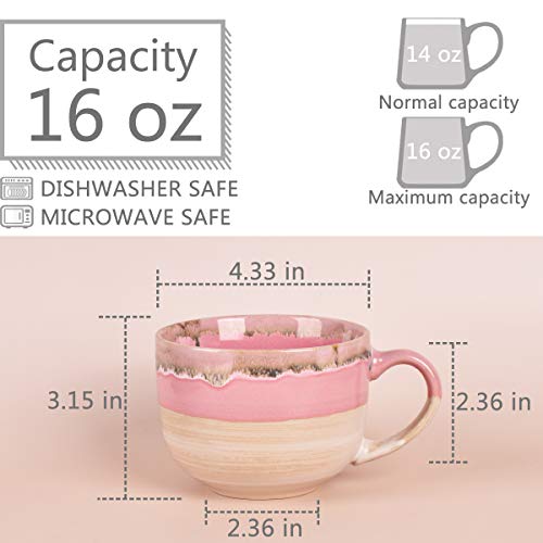 Bosmarlin Large Ceramic Coffee Mug Set of 2, Stoneware Jumbo Latte Mugs Tea for Office and Home, 16 Oz, Dishwasher and Microwave Safe(Pink, 2) - color: Pink