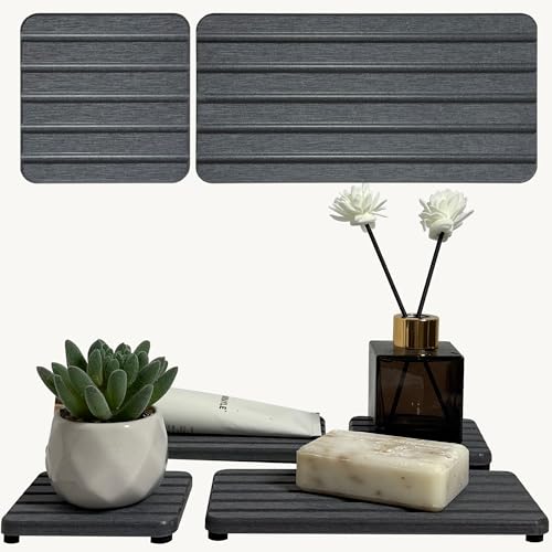 Set of 4 Bathroom Vanity Tray, Quick-Dry Diatomite Kitchen Tray with Non-Slip Pads | Water Absorbing Stone Used for Soap, Sponges, Cosmetics | Eco-Friendly Bath Sink Organizer - color: Drak Gray