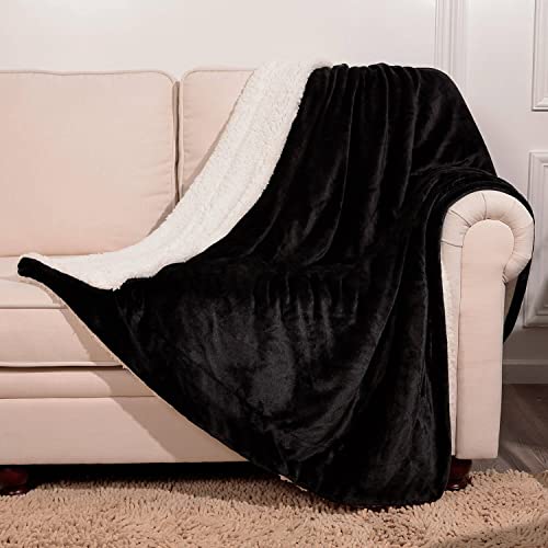 NANPIPER Fleece Blanket Sherpa Throw,Soft Fuzzy Blankets for Couch,Black 50"x60" - color: Black, size: Throw