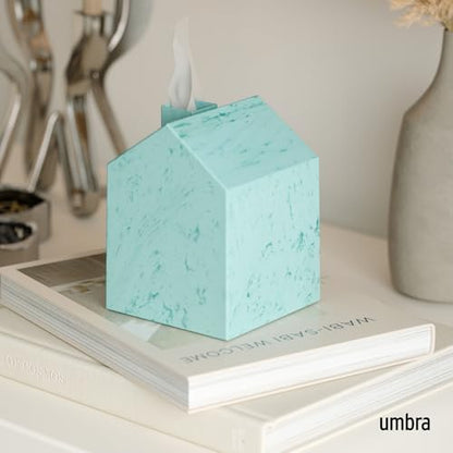 Umbra Casa Tissue Box Cover â€“ Modern House-Shaped Tissue Box Holder for Standard Square Boutique Tissue Boxes, Ocean Materials® Plastic, Bathroom & Home Décor, Ocean Blue | Easy wipe clean, fits standard cube, bathroom and bedroom, low carbon footprint